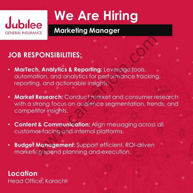 Jubilee General Insurance Jobs Marketing Manager 2