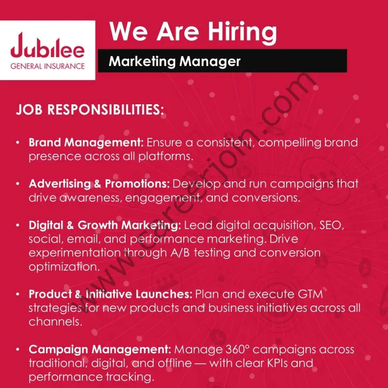 Jubilee General Insurance Jobs Marketing Manager 1