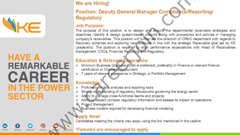 K-Electric Pvt Ltd Jobs Deputy General Manager Compliance/Reporting/Regulatory 1