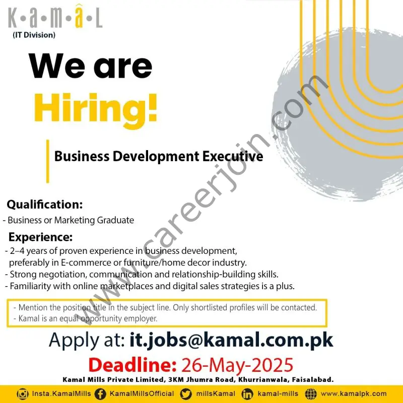 Kamal Hosiery Mills Jobs Business Development Executive 1