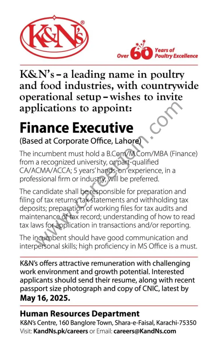 K&N's Pakistan Jobs Finance Executive 1
