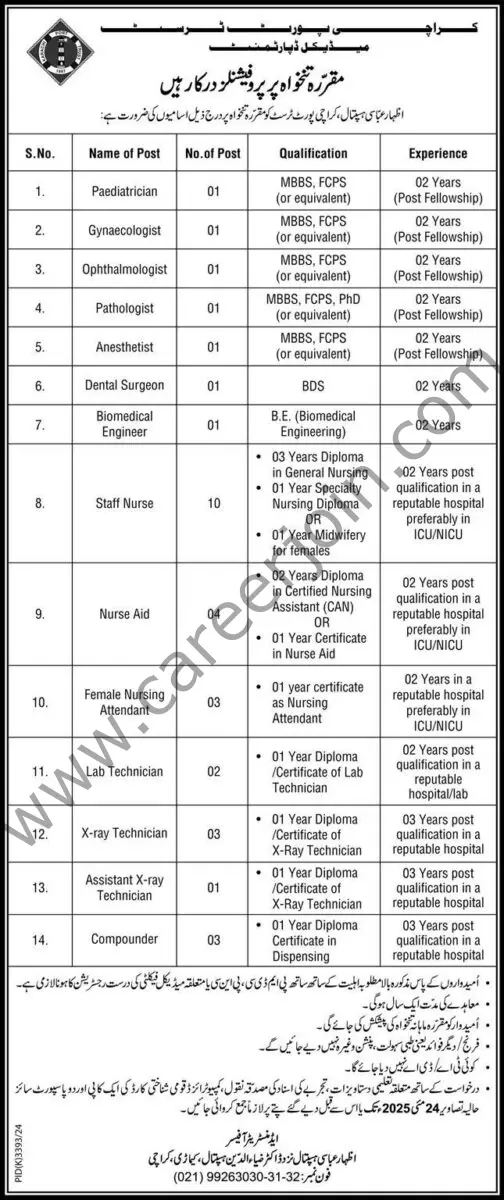 Karachi Port Authority Medical Department Jobs 08 May 2025 Express 1
