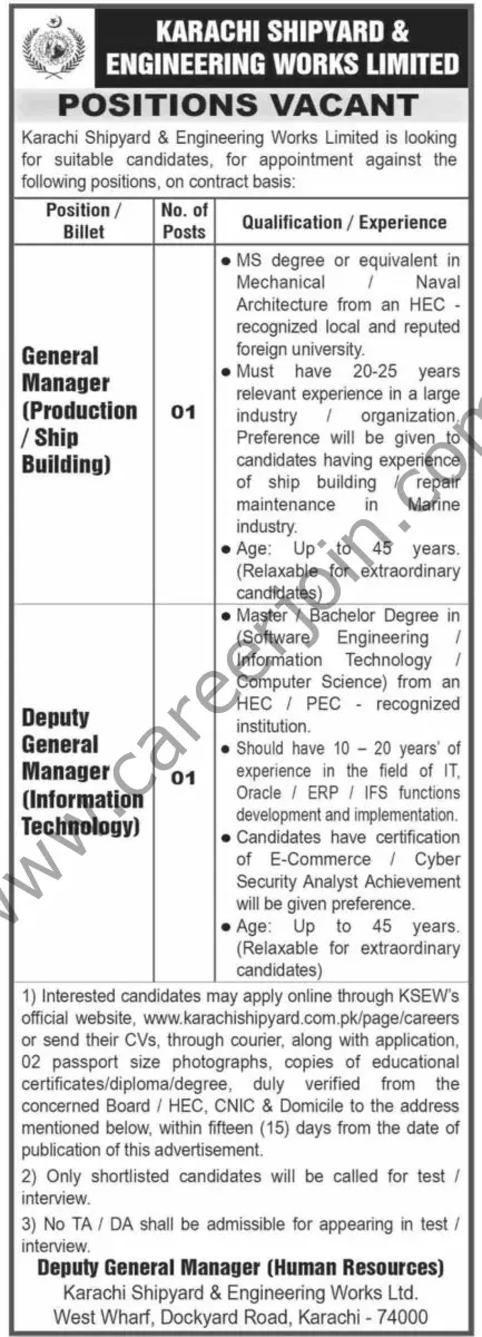 Karachi Shipyard & Engineering Works Ltd Jobs 18 May 2025 Dawn 1