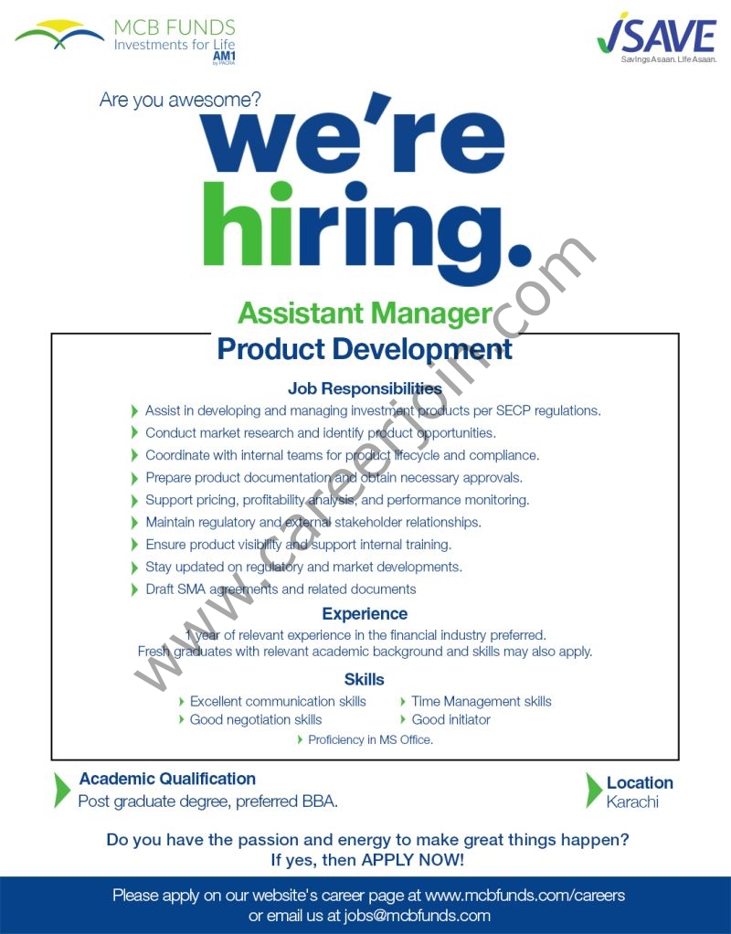 MCB Funds Jobs Assistant Manager Product Development 1
