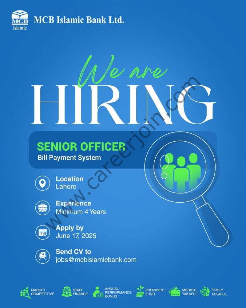 MCB Islamic Bank Jobs Senior Officer Bill Payment System 1