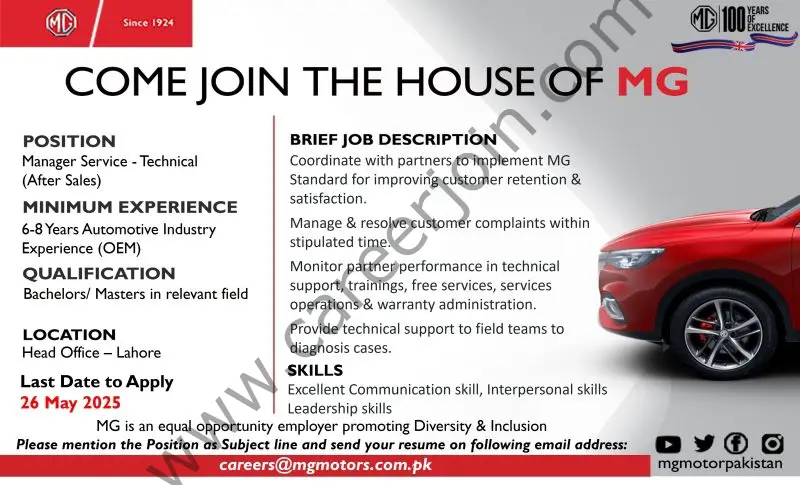 MG Motors Pvt Ltd Jobs May 2025 1