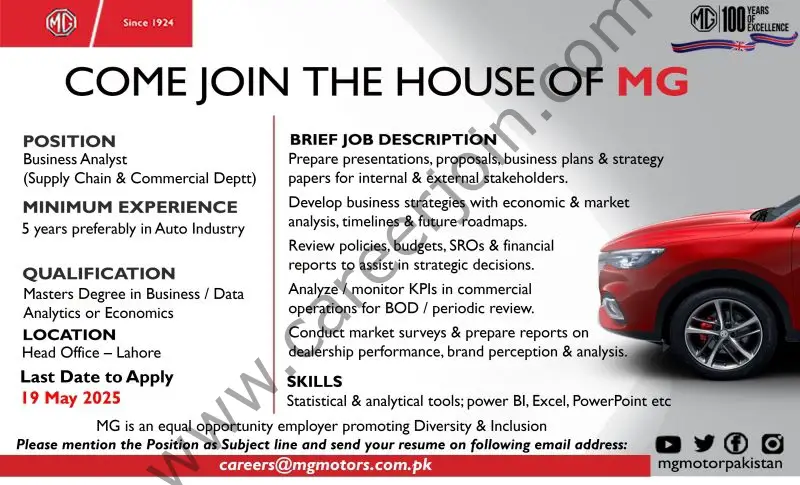 MG Motors Pakistan Jobs May 2025 2