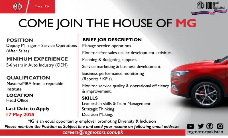 MG Motors Pakistan Jobs May 2025 1