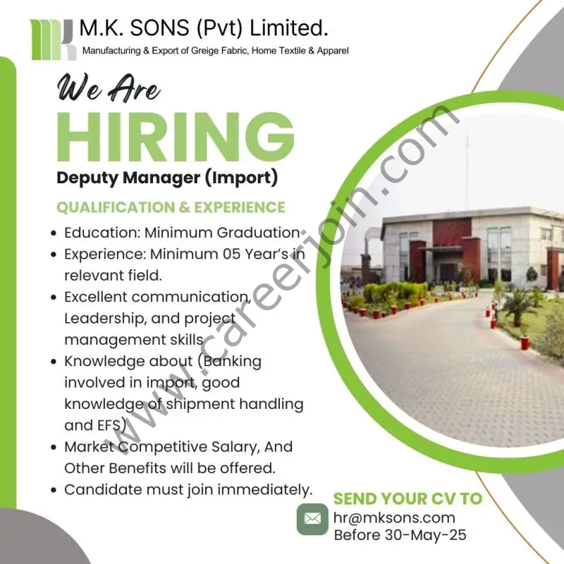 MK Sons Pvt Ltd Jobs Deputy Manager Import 1
