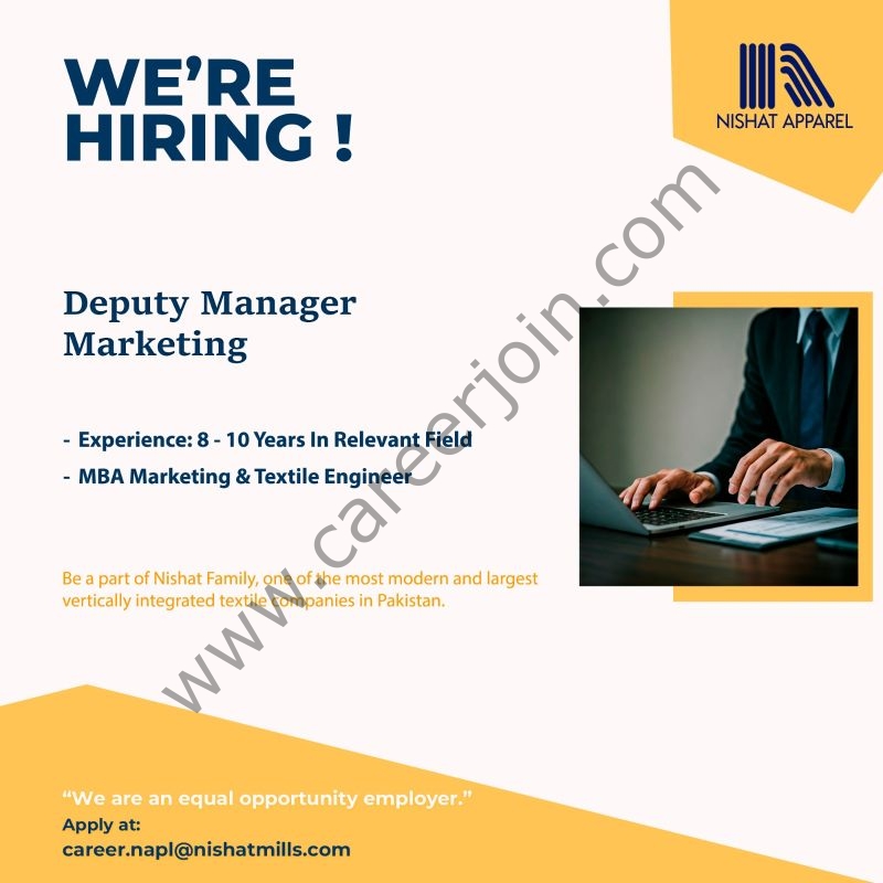 Nishat Apparel Pvt Ltd Jobs Deputy Manager Marketing 1