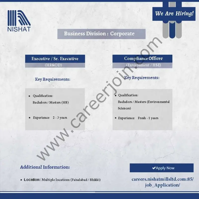 Nishat Mills Limited Jobs May 2025 1