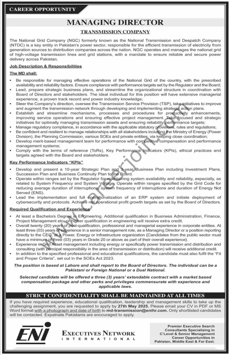 National Transmission & Despatch Co NTDC Jobs 04 May 2025 Dawn 1