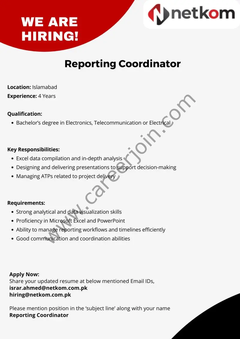 Netkom Technologies Pvt Ltd Jobs Reporting Coordinator 1
