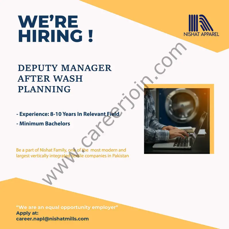 Nishat Apparel Pvt Ltd Jobs Deputy Manager After Wash Planning 1