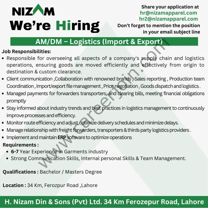 Nizam Canvas Jobs AM / DM Logistics 1