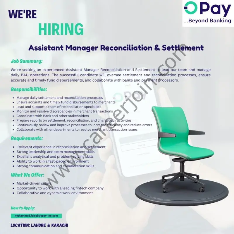 OPay Inc Jobs Assistant Manager Reconciliation & Settlement 1