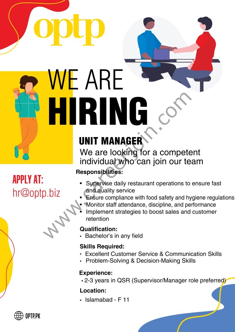 OPTP Pakistan Jobs Unit Manager 1