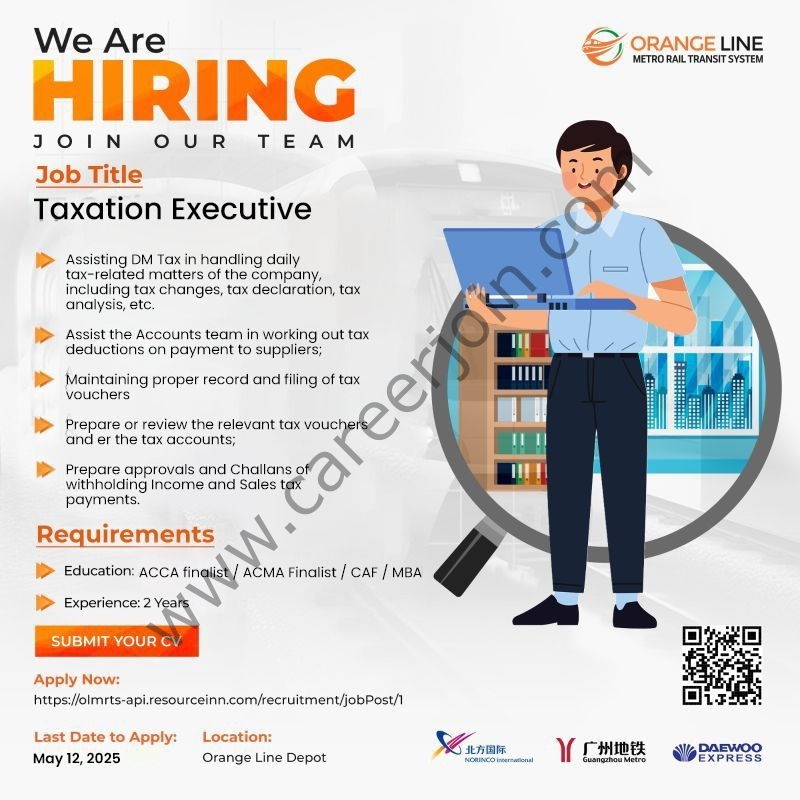 OrangeLine Metro Rail Transit System OLMRTS Jobs Taxation Executive 1