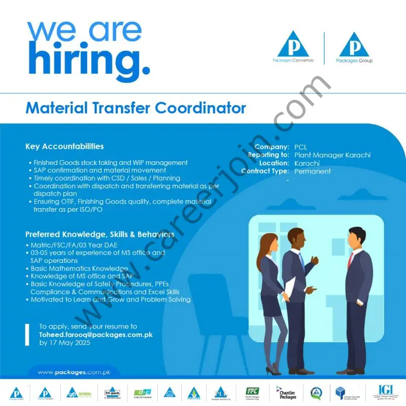 Packages Limited Jobs Material Transfer Coordinator 1
