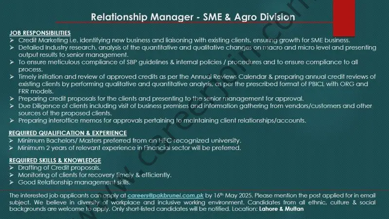 Pak Brunei Investment Company Limited Jobs Relationship Manager 1