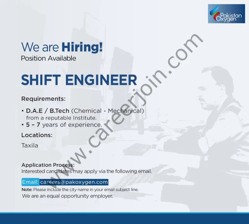 Pakistan Oxygen Limited Jobs Shift Engineer 1