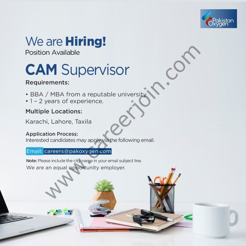 Pakistan Oxygen Limited Jobs CAM Supervisor 1