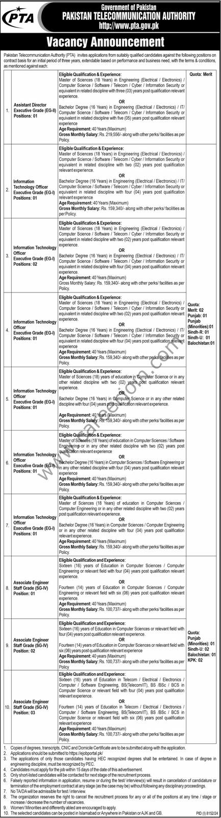 Pakistan Telecommunication Authority PTA Jobs 25 May 2025 Express Tribune 1