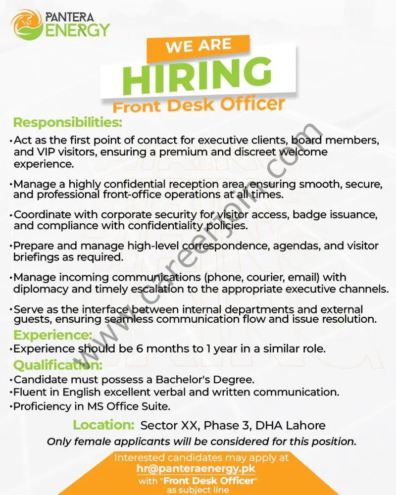 Pantera Energy Jobs Front Desk Officer 1