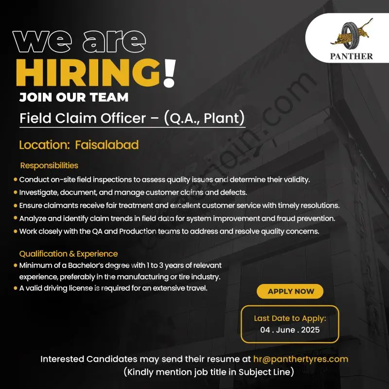 Panther Tyres Limited Jobs Field Claim Officer 1