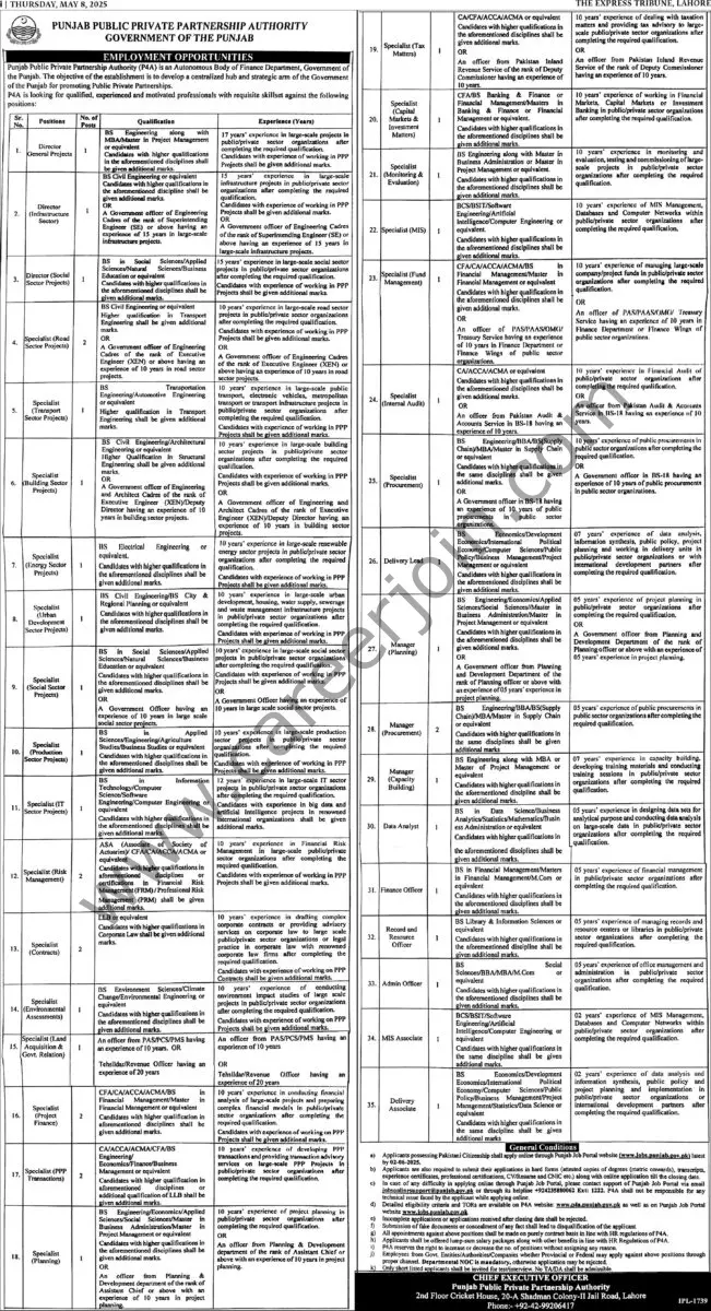 Punjab Public Private Partnership Authority Jobs 08 May 2025 Express Tribune 1
