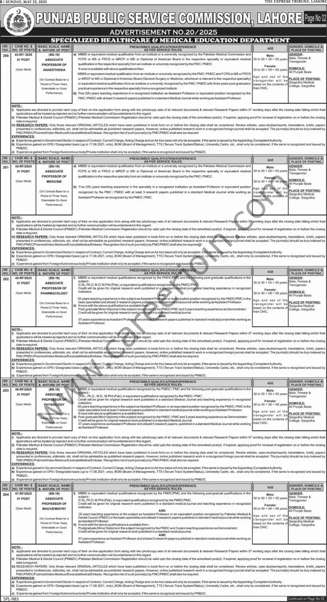 Punjab Public Service Commission PPSC Jobs 25 May 2025 Express Tribune 01 1