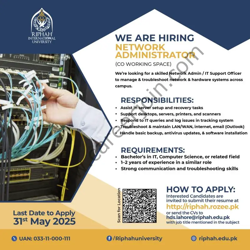 Riphah International University Jobs Network Administrator 1