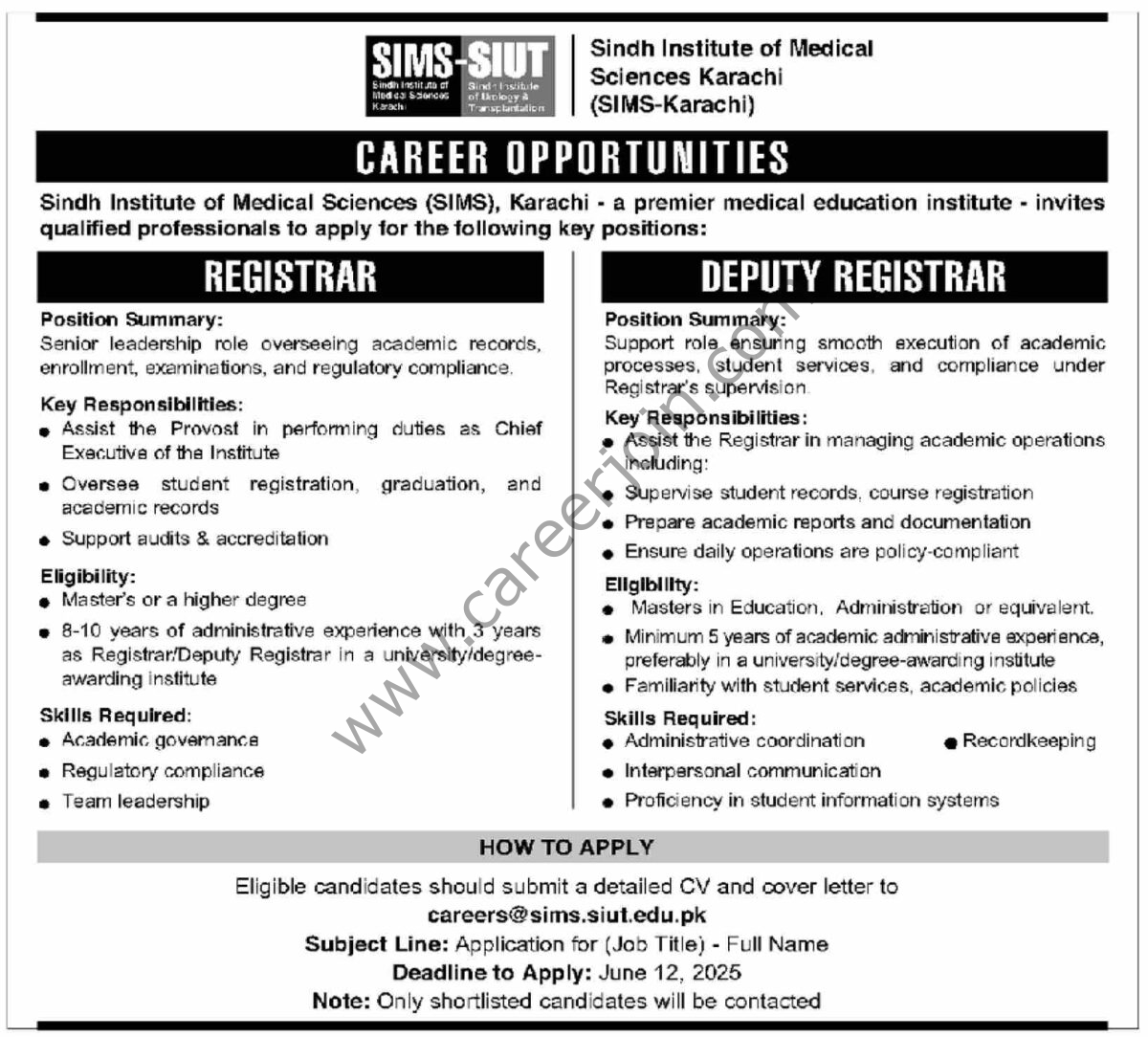 SIMS Karachi Jobs 25 May 2025 Dawn 1