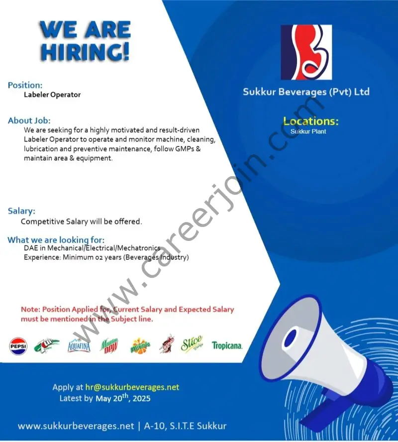 Sukkur Beverages Pvt Ltd Jobs Labeler Operator 1