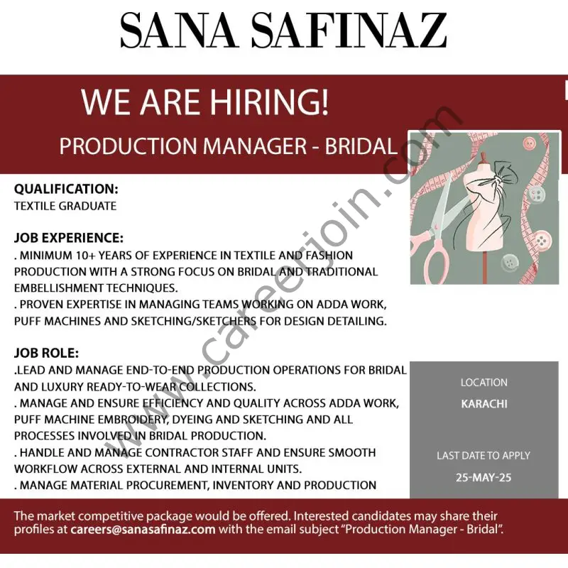Sana Safinaz Jobs Production Manager Bridal 1