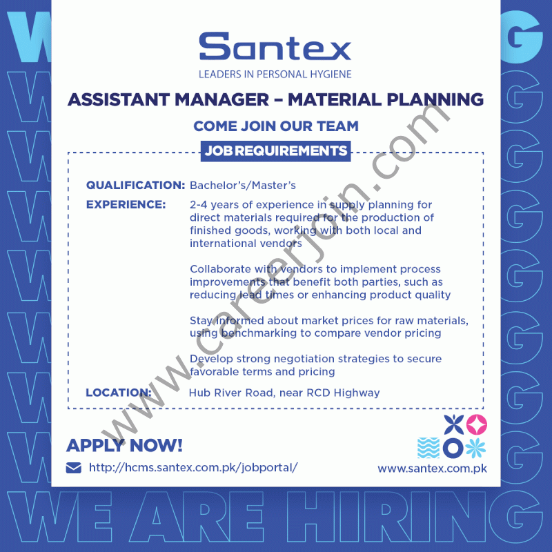 Santex Pakistan Jobs Assistant Manager Material Planning 1