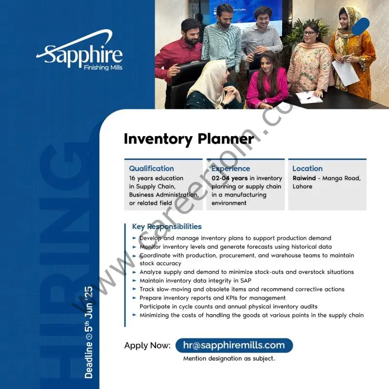 Sapphire Finishing Mills Jobs Inventory Planner 1