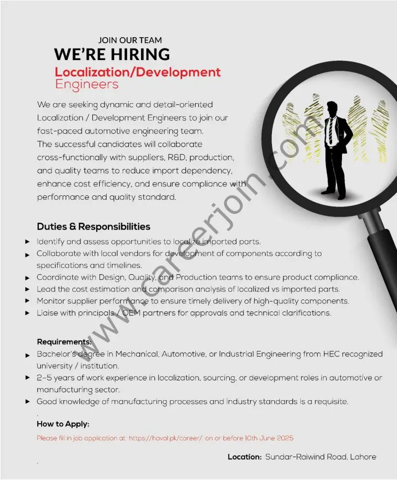 Haval Pakistan Jobs Localization / Development Engineers 1