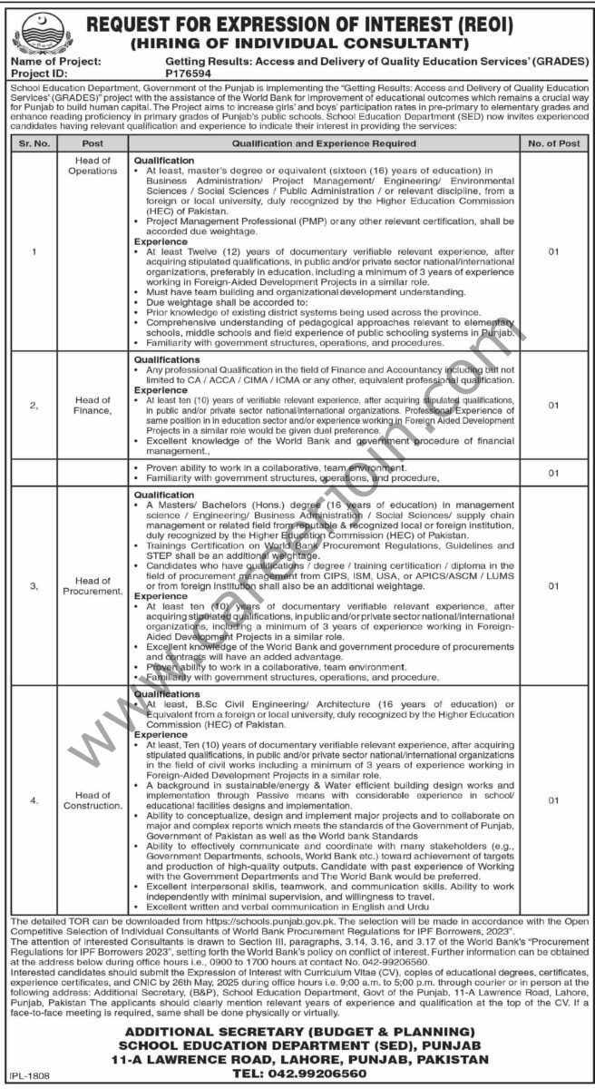 School Education Department Punjab Jobs 11 May 2025 Dawn 1