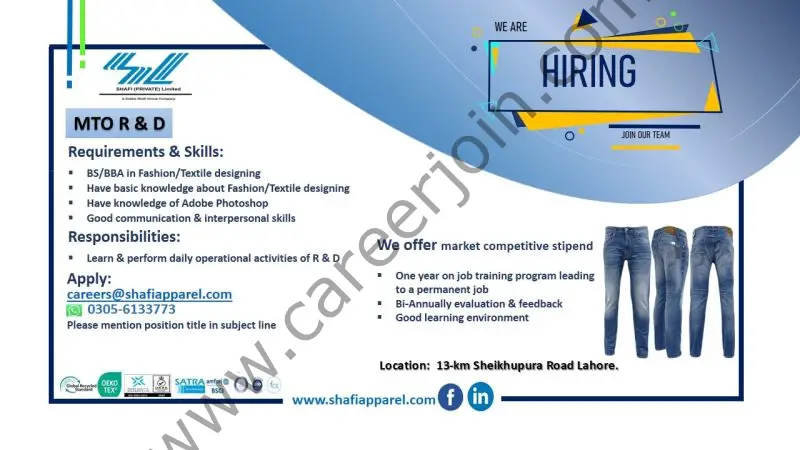 Shafi Pvt Ltd Jobs MTO R&D 1