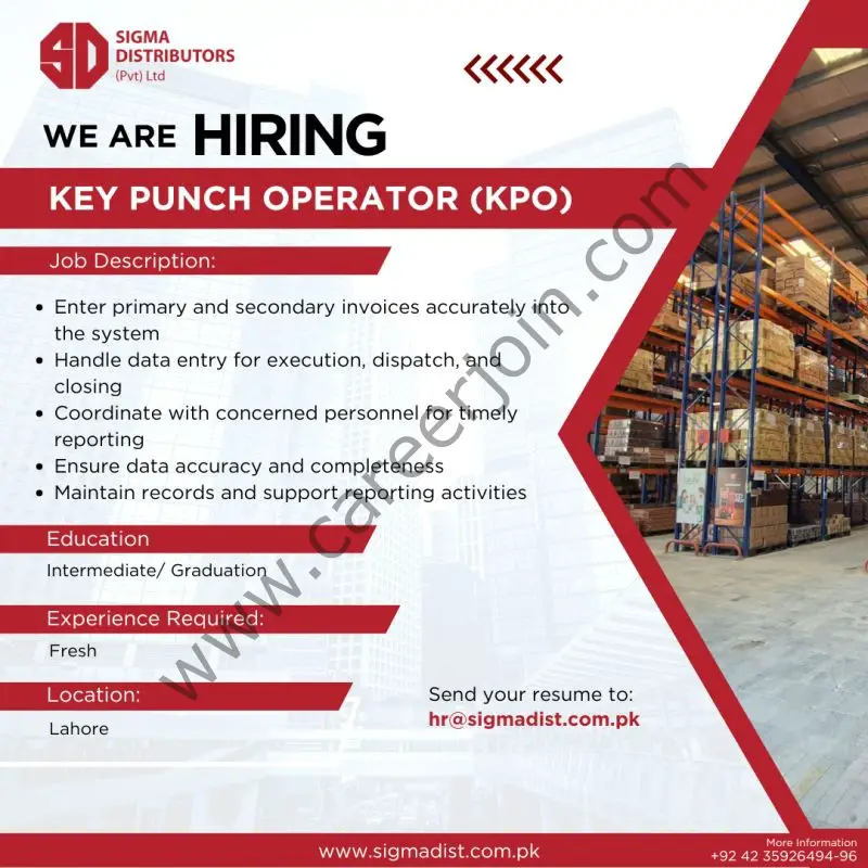 Sigma Distributors Pvt Ltd Jobs Key Punch Operator (KPO) 1