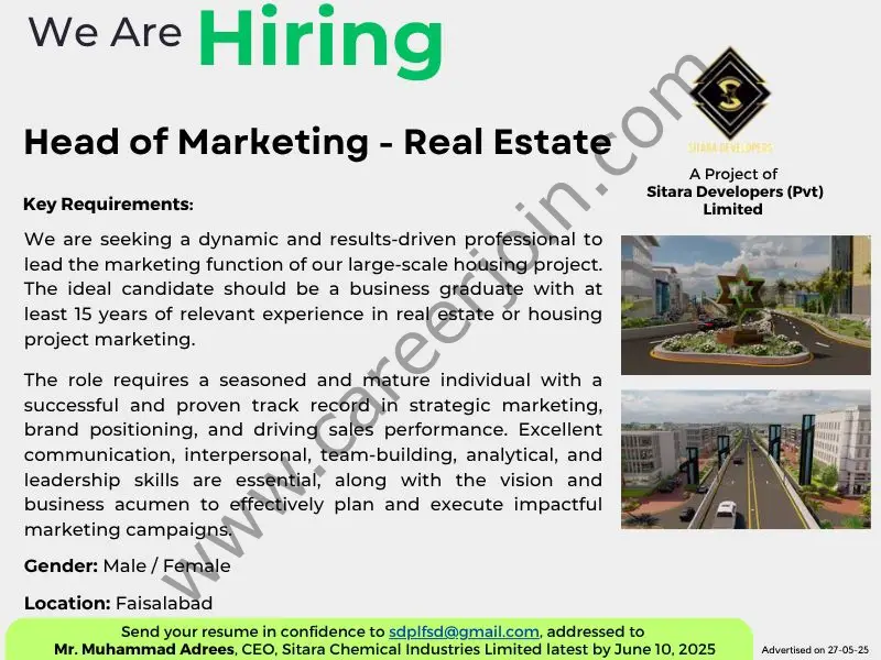 Sitara Developers Pvt Limited Jobs Head of Marketing 1