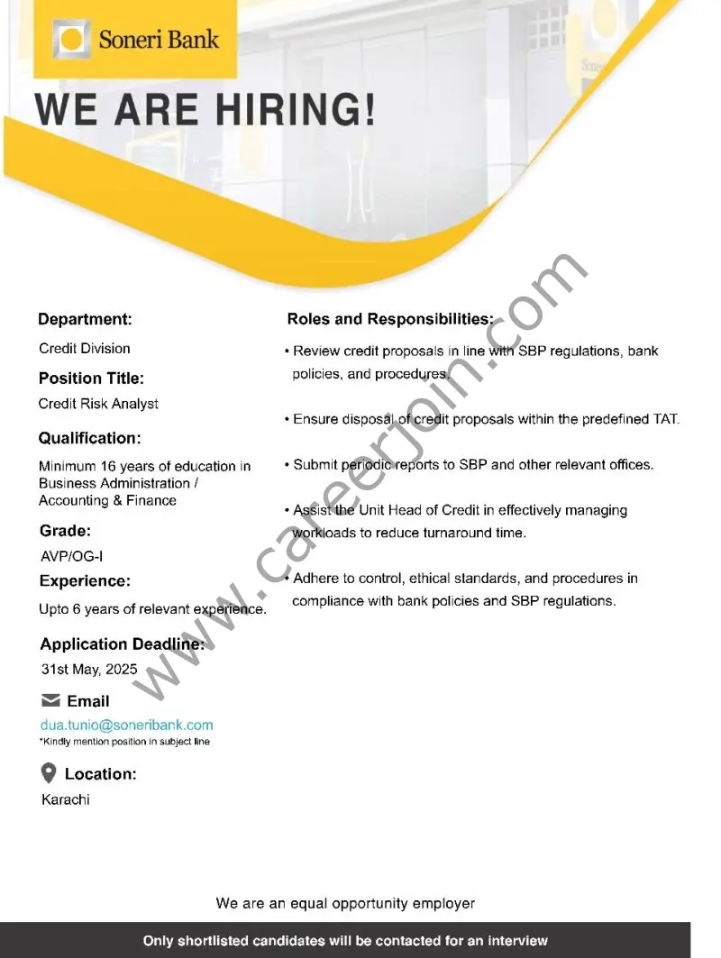 Soneri Bank Limited Jobs Credit Risk Analyst 1