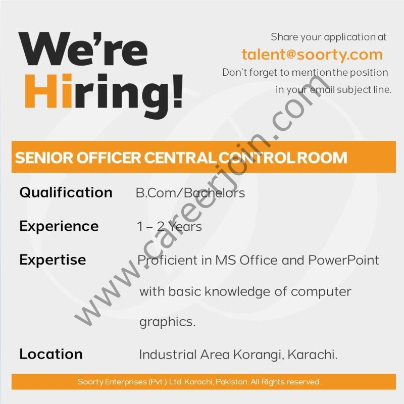 Soorty Enterprises Jobs Sr Officer Central Control Room 1