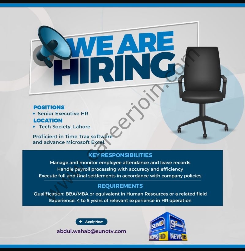 Suno Tv Jobs Sr Executive HR 1