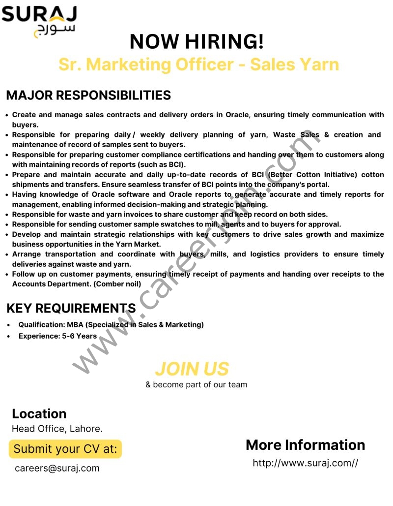 Suraj Cotton Mills Limited Jobs Senior Marketing Officers 1
