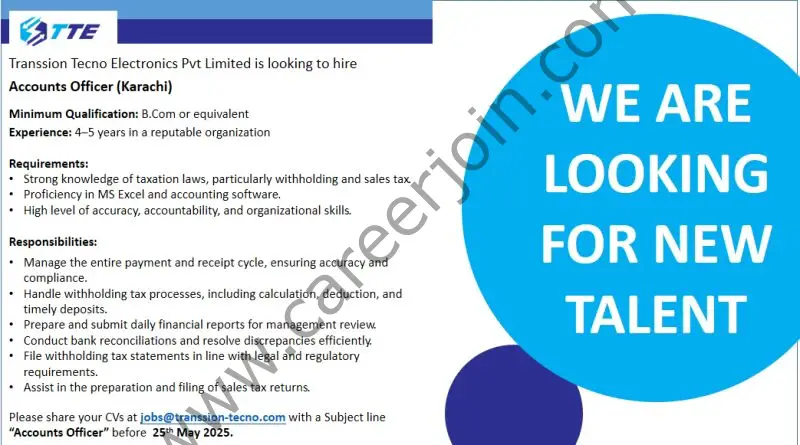 Transsion Techno Electronics Pvt Ltd Jobs Accounts Officer 1