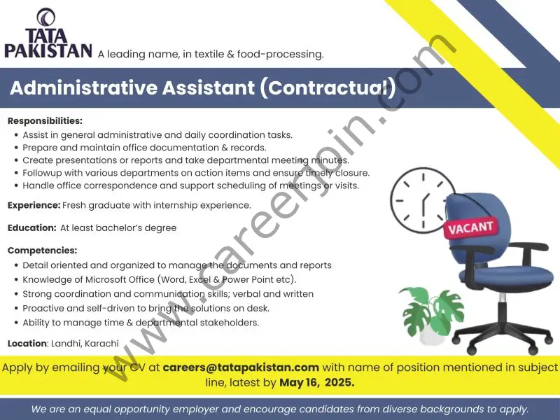 Tata Pakistan Jobs Administrative Assistant 1