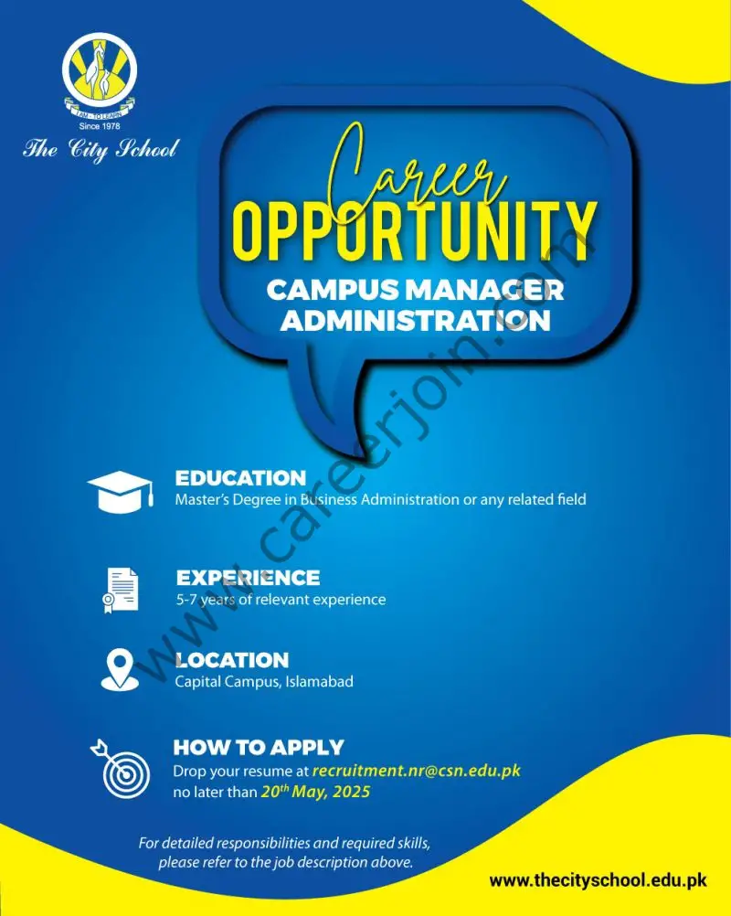 The City School Jobs Campus Manager Administration 1