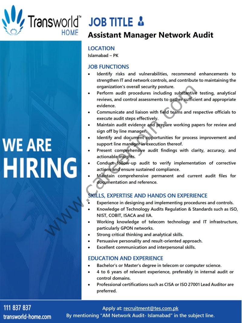 Transworld Home Jobs AM Network Auditor 1